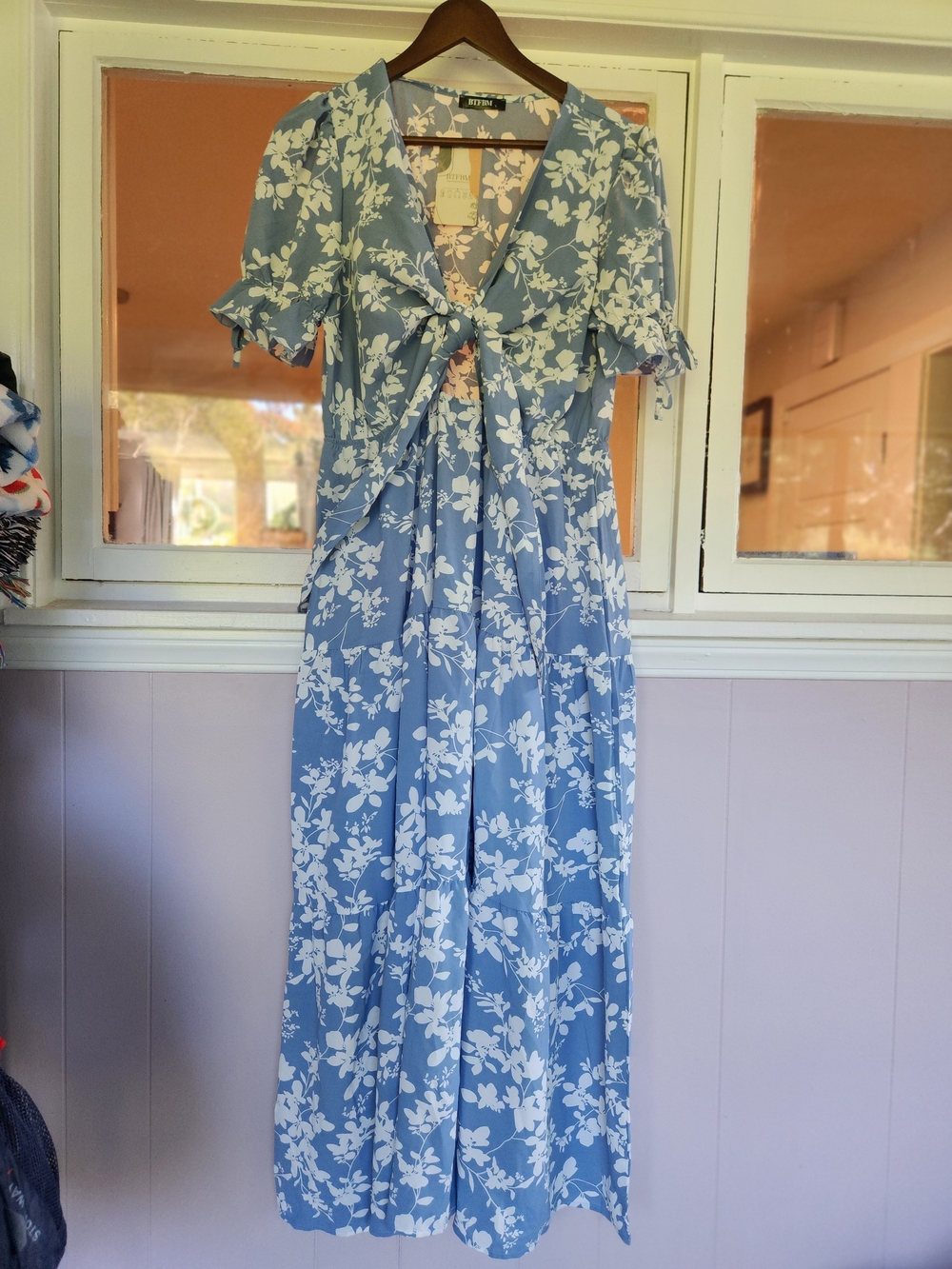 Unbranded Blue Floral Tie-Front Maxi Dress